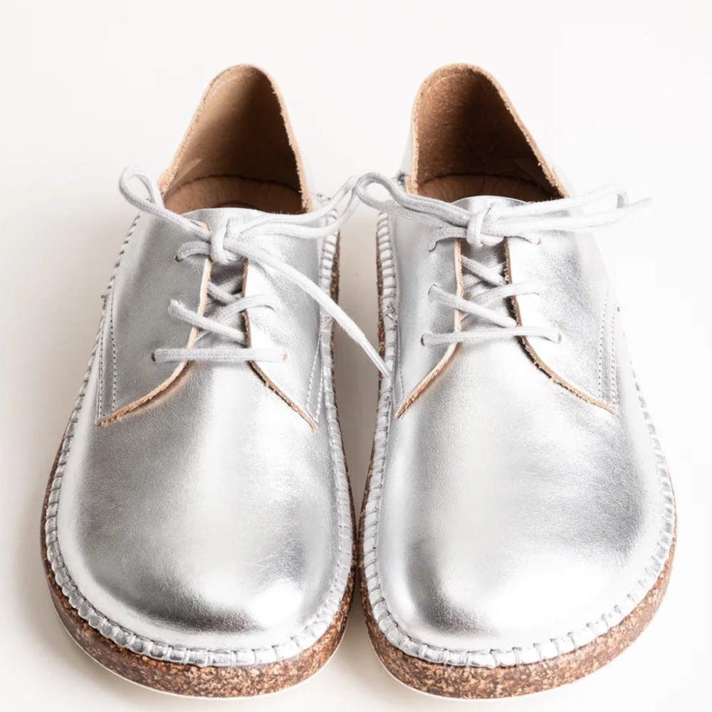 Birkenstock Gary Metalic Silver Lace-Up loafers new no box size 9.5